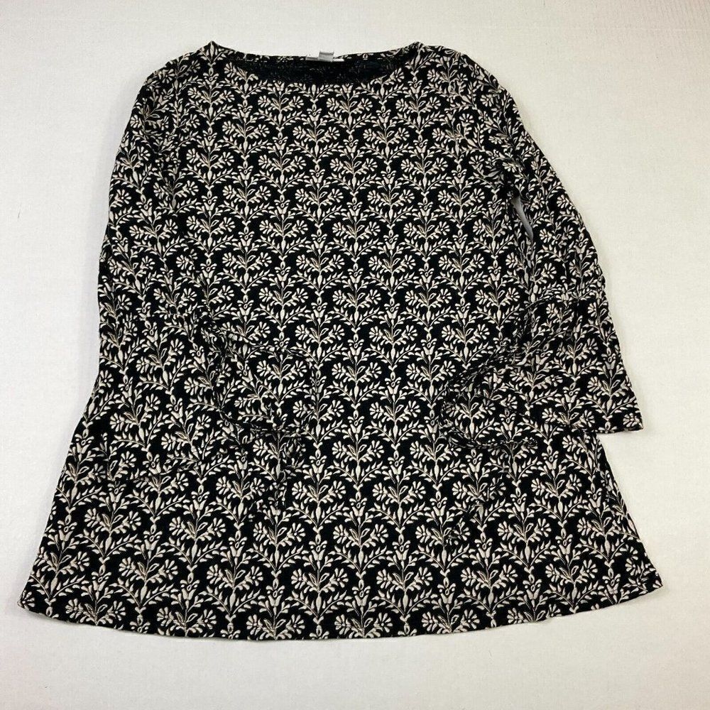 J.Jill Womens Tunic Blouse Floral Shirt Flared Tie 3/4 Sleeve Stretch Top XS